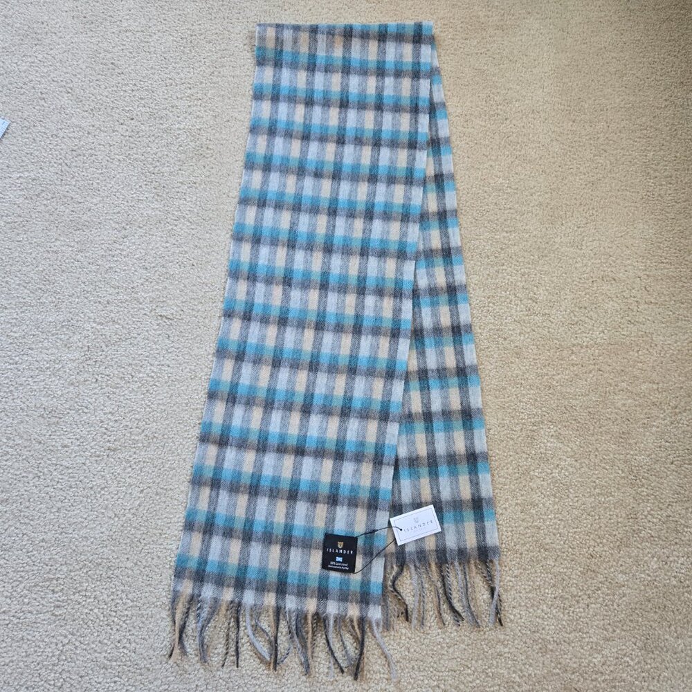 NWT Islander Lambswool Scarf Blue, Black & Tan Plaid - Picture 2 of 6